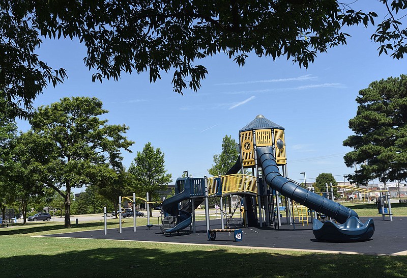 A playground at Luther George Park in Springdale is seen Wednesday near Emma Avenue. Go to nwaonline.com/220707Daily/ to see more photos.
(NWA Democrat-Gazette/Flip Putthoff)