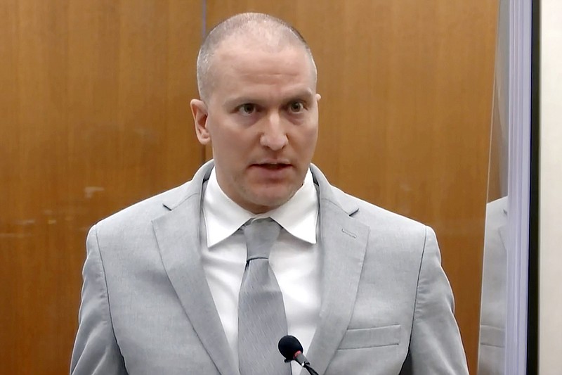 FILE - Former Minneapolis police Officer Derek Chauvin addresses the court as Hennepin County Judge Peter Cahill presides over Chauvin's sentencing at the Hennepin County Courthouse in Minneapolis June 25, 2021. A federal judge sentenced the former officer to to 21 years on Thursday, July 7, 2022, for federal civil rights violations in the killing of George Floyd during the sentencing in St. Paul, Minn.  (Court TV via AP, Pool, File)