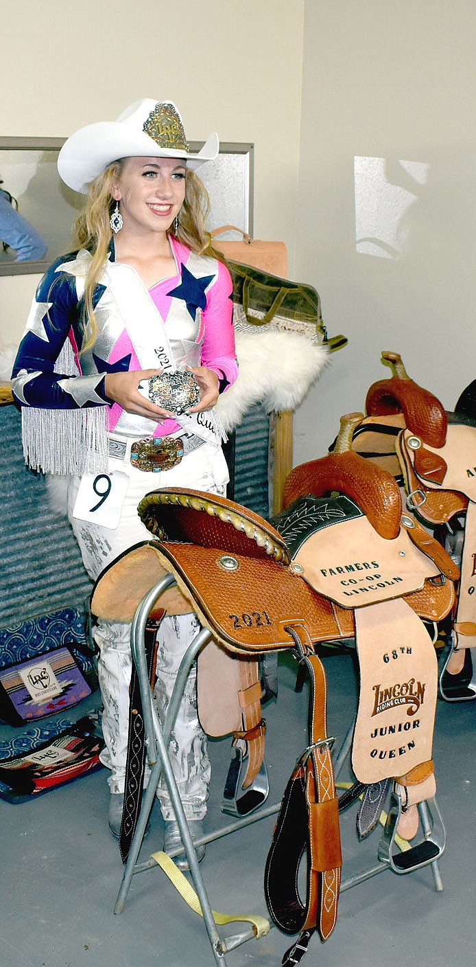 MARK HUMPHREY  ENTERPRISE-LEADER/Chloie Thomas won several major prizes along with the 2021 Lincoln Riding Club Junior Queen title including a crown, sash, belt buckle and saddle.