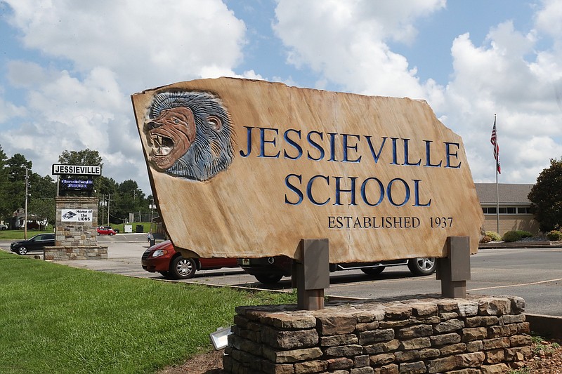 A sign on the campus of Jessieville School District. - File photo by The Sentinel-Record