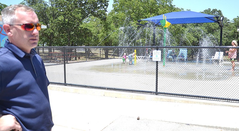 TIMES photograph by Annette Beard
Street Department superintendent Nathan See said the splash pad at the City Park was damaged recently.