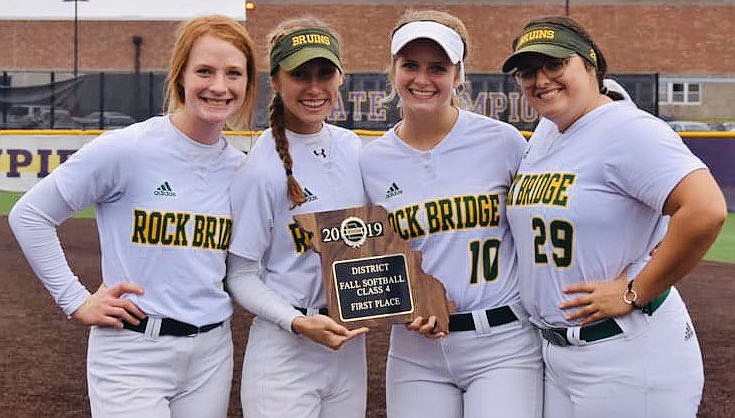 In her sophomore season at Rock Bridge, Clay (far left) won third place in the Class 4 softball state championships with the Lady Bruins. (Photo/Rock Bridge High School)
