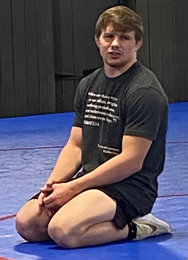 Missouri University wrestling star and four-time state champion Jarrett Jacques led the California Pintos wrestling camp on Friday evening and Saturday morning. (Democrat photo/Evan Holmes)