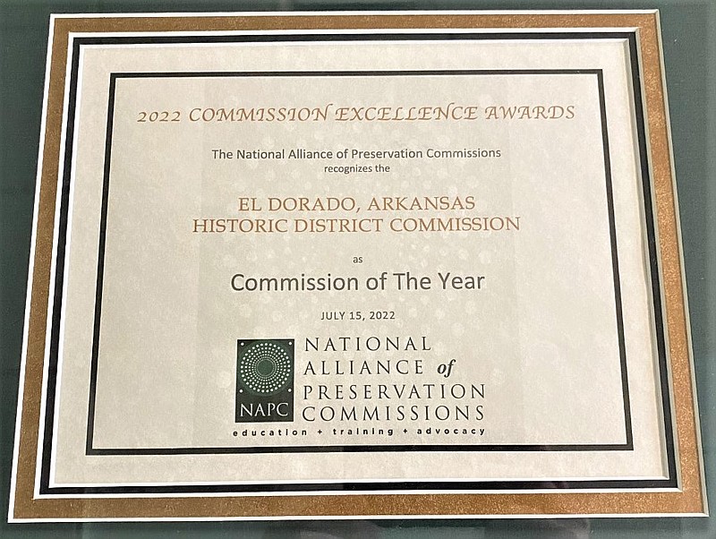 The El Dorado Historic District Commission has been named "Commission of the Year" by the National Alliance of Preservation Commissions. The award was announced July 15 during the NAPC Forum in Cincinnati. The national forum is held every two years. (Contributed)