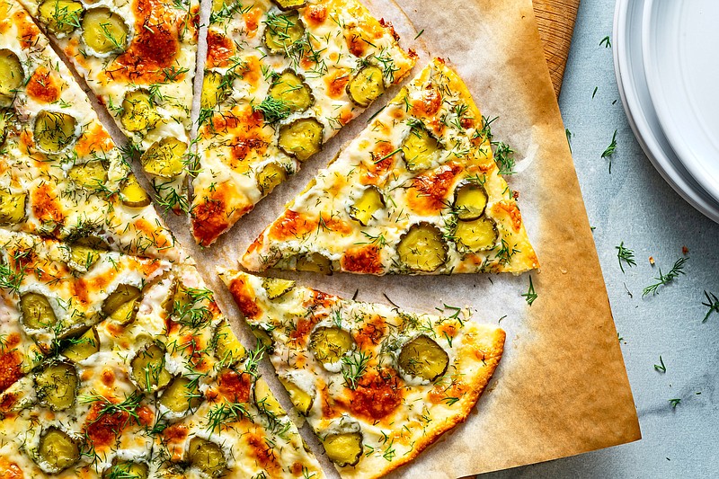 Thin-Crust Pickle Pizza. MUST CREDIT: Photo by Scott Suchman for The Washington Post.