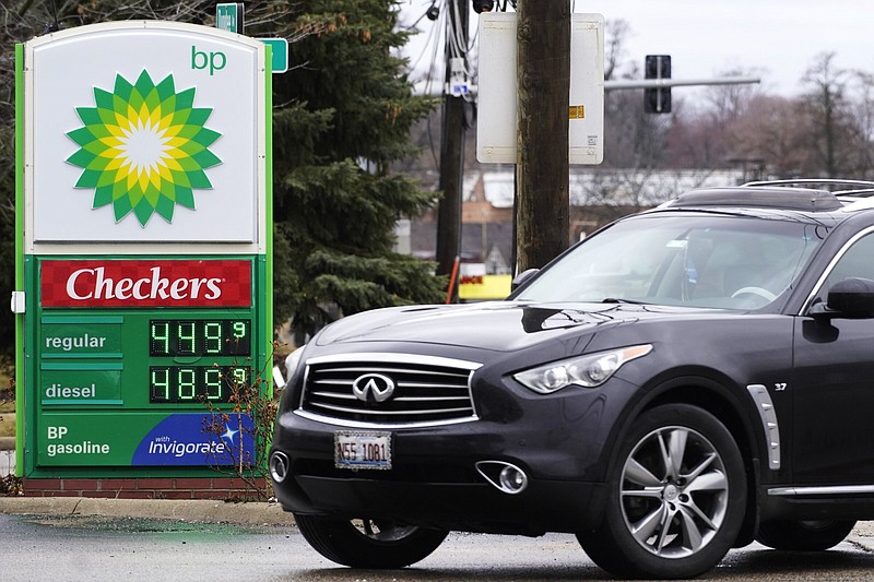 Gas prices are displayed at a BP gas station in Elgin, Ill., Saturday, March 19, 2022. Gas prices have declined amid falling oil prices after climbing to new all-time record levels around the nation. (AP Photo/Nam Y. Huh)