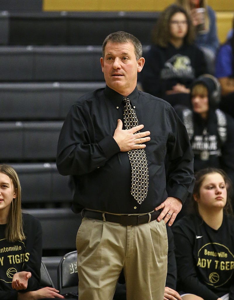 Tom Halbmaier, Bentonville girls basketball coach, said he is pleased with the new 6A-West Conference schedule for the 2022-23 season. The conference will have nine teams as Fort Smith Northside joins the league, moving in from the 6A-Central.
(Special to the NWA Democrat-Gazette/David Beach)