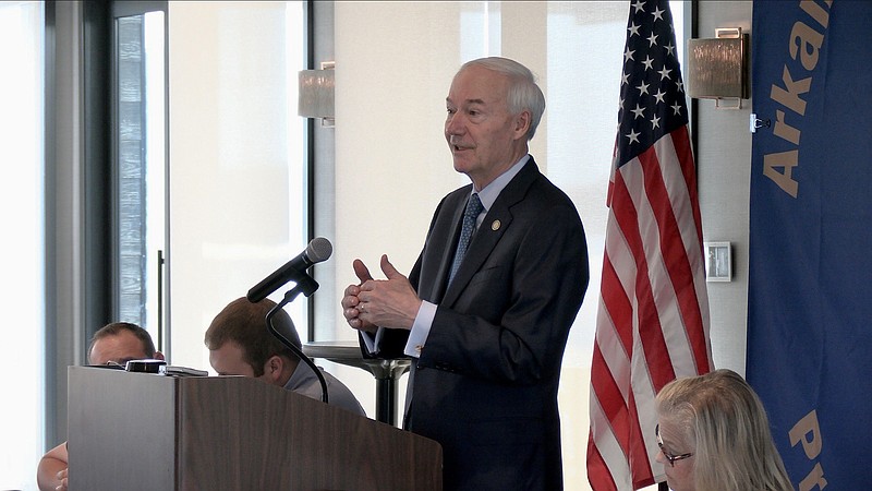 Gov. Asa Hutchinson speaks at the Arkansas Municipal Police Association Convention, Wednesday morning, at the DoubleTree by Hilton Hot Springs. - Photo by Lance Porter of The Sentinel-Record