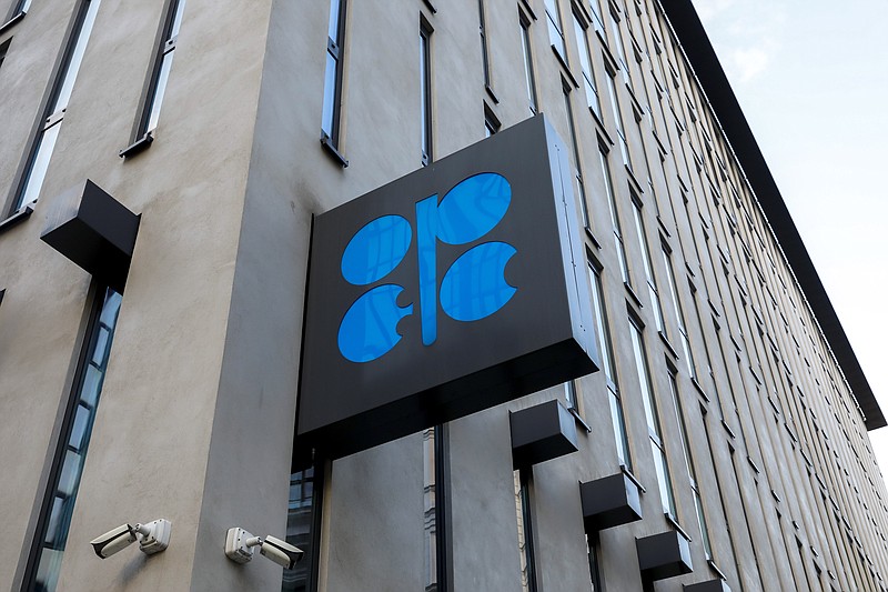 FILE - The logo of the Organization of the Petroleoum Exporting Countries (OPEC) is seen outside of OPEC's headquarters in Vienna, Austria, Thursday, March 3, 2022. The OPEC oil cartel and its allies are meeting on Wednesday, Aug. 3, 2022, to decide how much oil to produce in September. They're meeting amid high oil prices and unstable energy supplies exacerbated by the war Russia is waging on Ukraine. (AP Photo/Lisa Leutner, file)