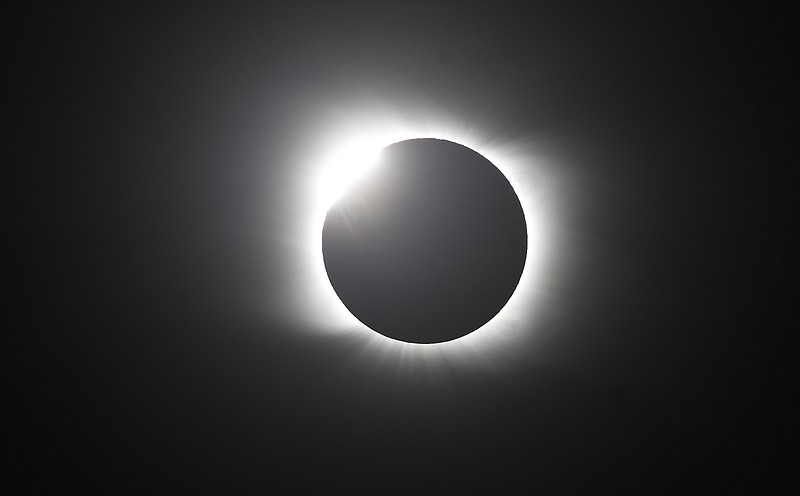 The moon covers the sun during a total solar eclipse Monday, Dec. 14, 2020, in Piedra del Aguila, Argentina. The total solar eclipse was visible from the northern Patagonia region of Argentina and from Araucania in Chile, and as a partial eclipse from the lower two-thirds of South America. (AP Photo/Natacha Pisarenko)