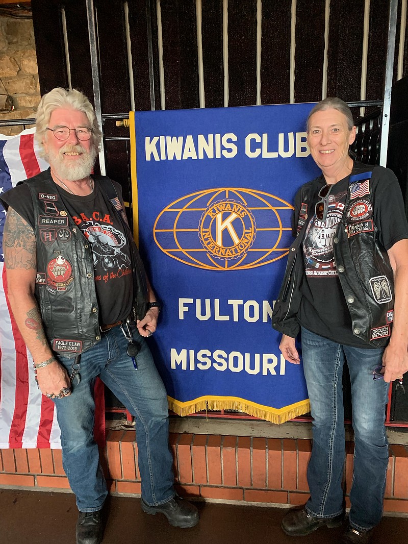 Bikers Against Child Abuse members "Navigator" and "Reaper" present at a Kiwanis meeting last week. (Submitted photo)