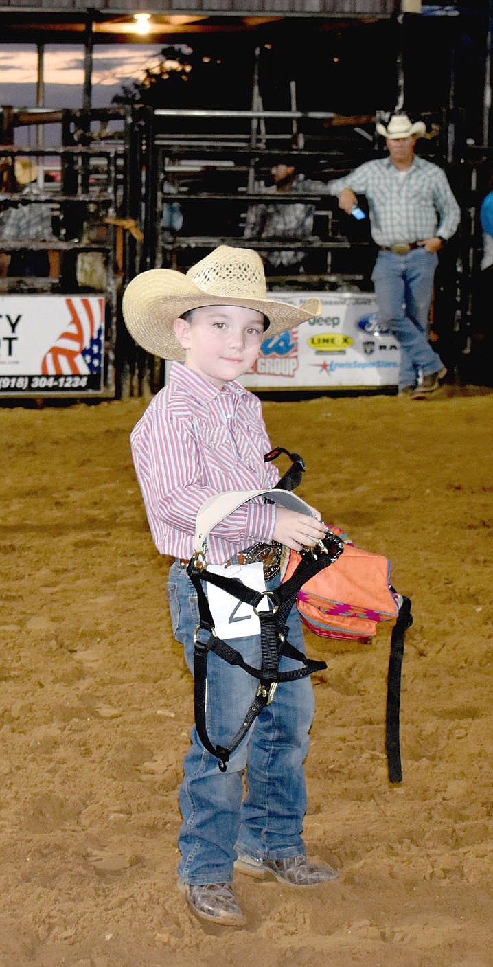 MARK HUMPHREY ENTERPRISE-LEADER/Stockton Smith, 2021 Lincoln Riding Club Lil’ Mister, took home a pile of loot from last year's royalty pageant. He's scheduled to make several appearances during this year's 69th annual Lincoln Rodeo starting on Wednesday at the street dance on the Lincoln Square.