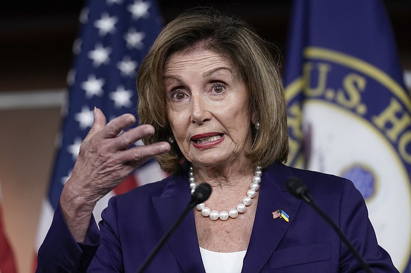 FILE - Speaker of the House Nancy Pelosi, D-Calif., speaks at a news conference as Democrats push to bring the assault weapons ban bill to the floor for a vote, at the Capitol in Washington, Friday, July 29, 2022.  On Friday, Aug. 5, The Associated Press reported on stories circulating online incorrectly claiming  a congressional bill to ban certain semi-automatic weapons would &#x201c;turn 150 million Americans into felons overnight.&#x201d;(AP Photo/J. Scott Applewhite)