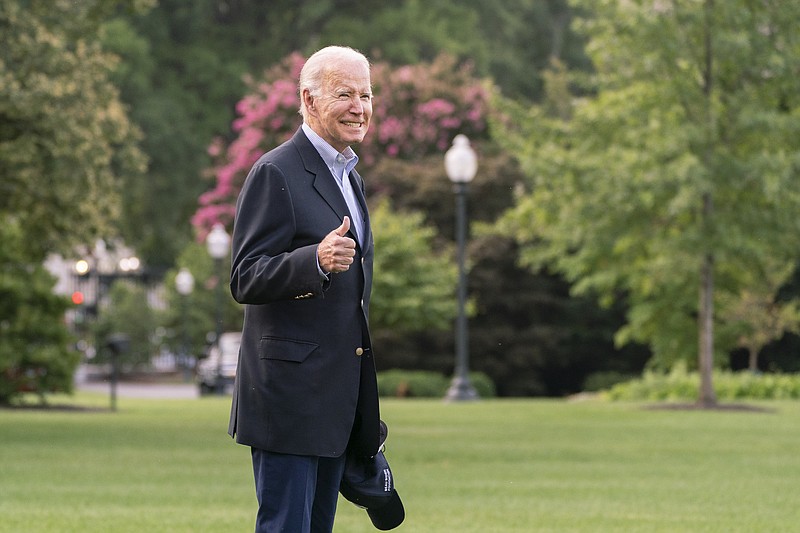 President Joe Biden walks to board Marine One on the South Lawn of the White House in Washington, on his way to his Rehoboth Beach, Del., home after his most recent COVID-19 isolation, Sunday, Aug. 7, 2022. (AP Photo/Manuel Balce Ceneta)