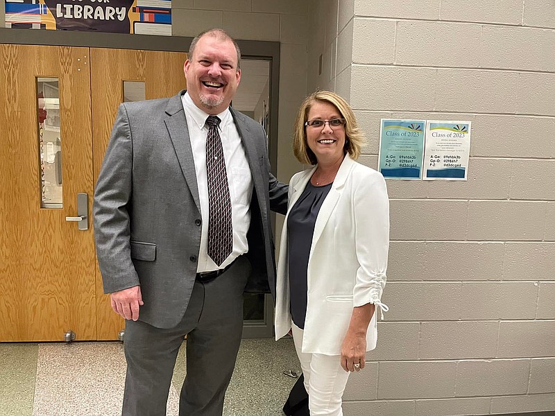 Courtesy of Siloam Springs School District Superintendent Jody Wiggins and school board member Audra Farrell pose for a picture at the annual Back to School Breakfast event.