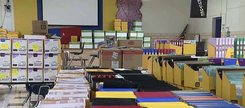 Boxes of school supplies for the 2022/23 school year are pictured. (Courtesy of Jennifer Lee/Special to the News-Times)