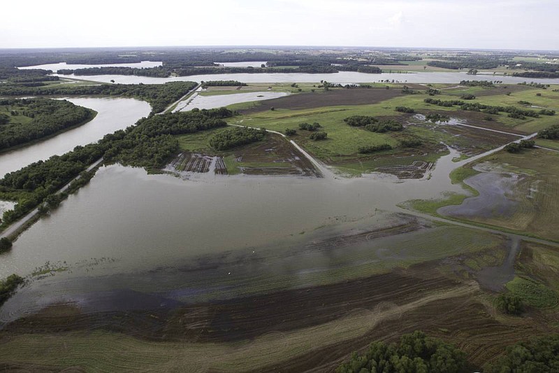 This is an aerial view of Schell-Osage Conservation Area in the summer of 2017 when flooding from the Truman Reservoir took over the area. Flooding has been a major factor on the deferred renovation work of the land. (Courtesy/Missouri Department of Conservation)