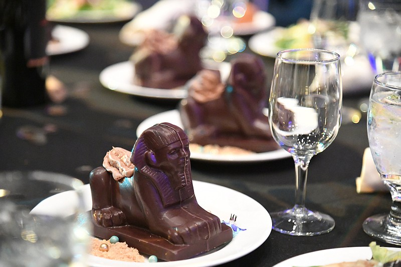 Egyptian-themed chocolate sits on the table at 2021 The Baron's Ball at the Hot Springs Convention Center. - File photo by The Sentinel-Record