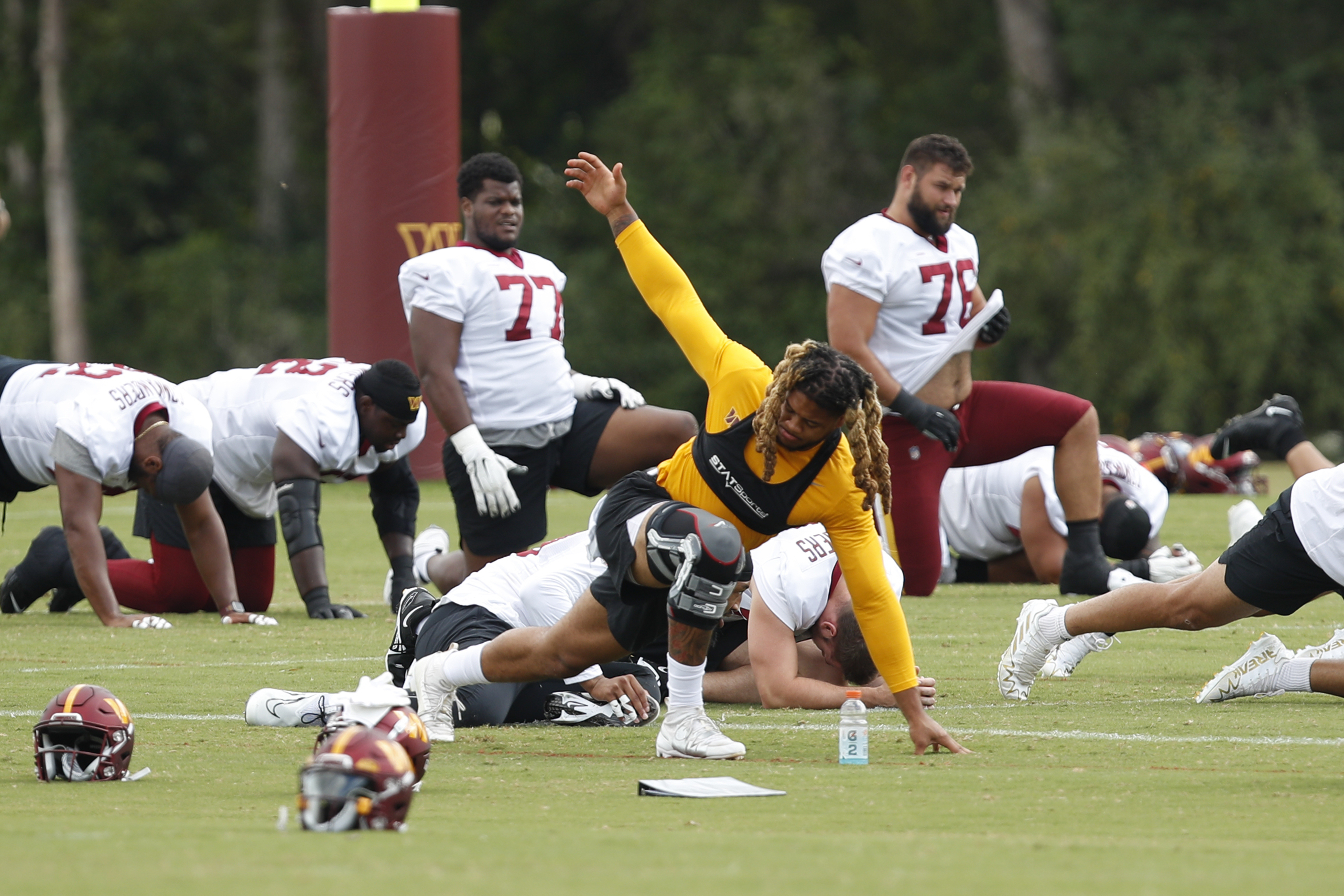 Washington Commanders defensive end Chase Young (99) runs during NFL  football practice at the team's training facility, Wednesday, July 26, 2023  in Ashburn, Va. (AP Photo/Alex Brandon Stock Photo - Alamy