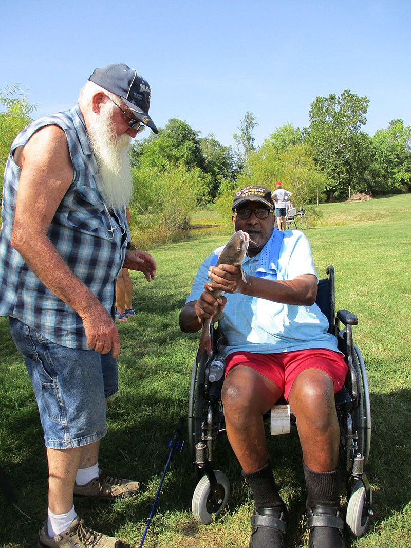 The Fayetteville/Springdale Elks Lodge No. 1987 hosted a Veterans Fishing Derby for the veterans from the Veterans Home in Fayetteville in August. Five veterans came for the event. The winners were Leslie Whitmore, smallest fish; Robert Harrell, most fish; and Napoleon Williams, biggest fish. Each of the winners received a medal. All the veterans that attended received a goody bag for attending.

(Courtesy Photos)