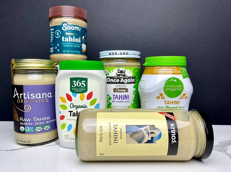 A selection of tahini sold in Little Rock supermarkets. (Arkansas Democrat-Gazette/Kelly Brant)