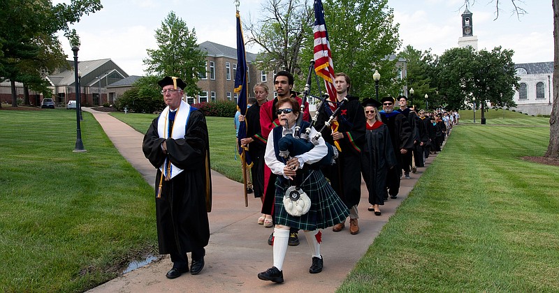 Submitted photo
Westminster College's freshmen class is led across campus during the Columns Ceremony, one part of the New Student Convocation which took place Aug. 20.