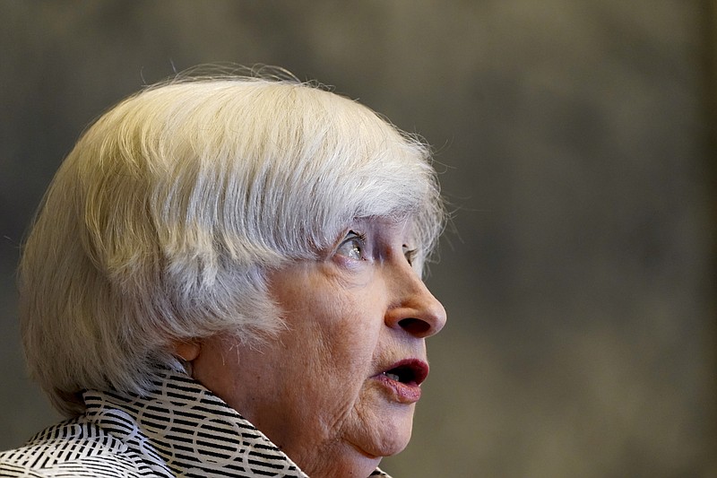 FILE - Treasury Secretary Janet Yellen speaks about the economy during a news conference at the Treasury Department, July 28, 2022, in Washington. The Treasury Department is facing pushback from the cryptocurrency industry over sanctions imposed on a firm accused of helping to launder billions of dollars, with some funds going to North Korean hackers. (AP Photo/Jacquelyn Martin, File)