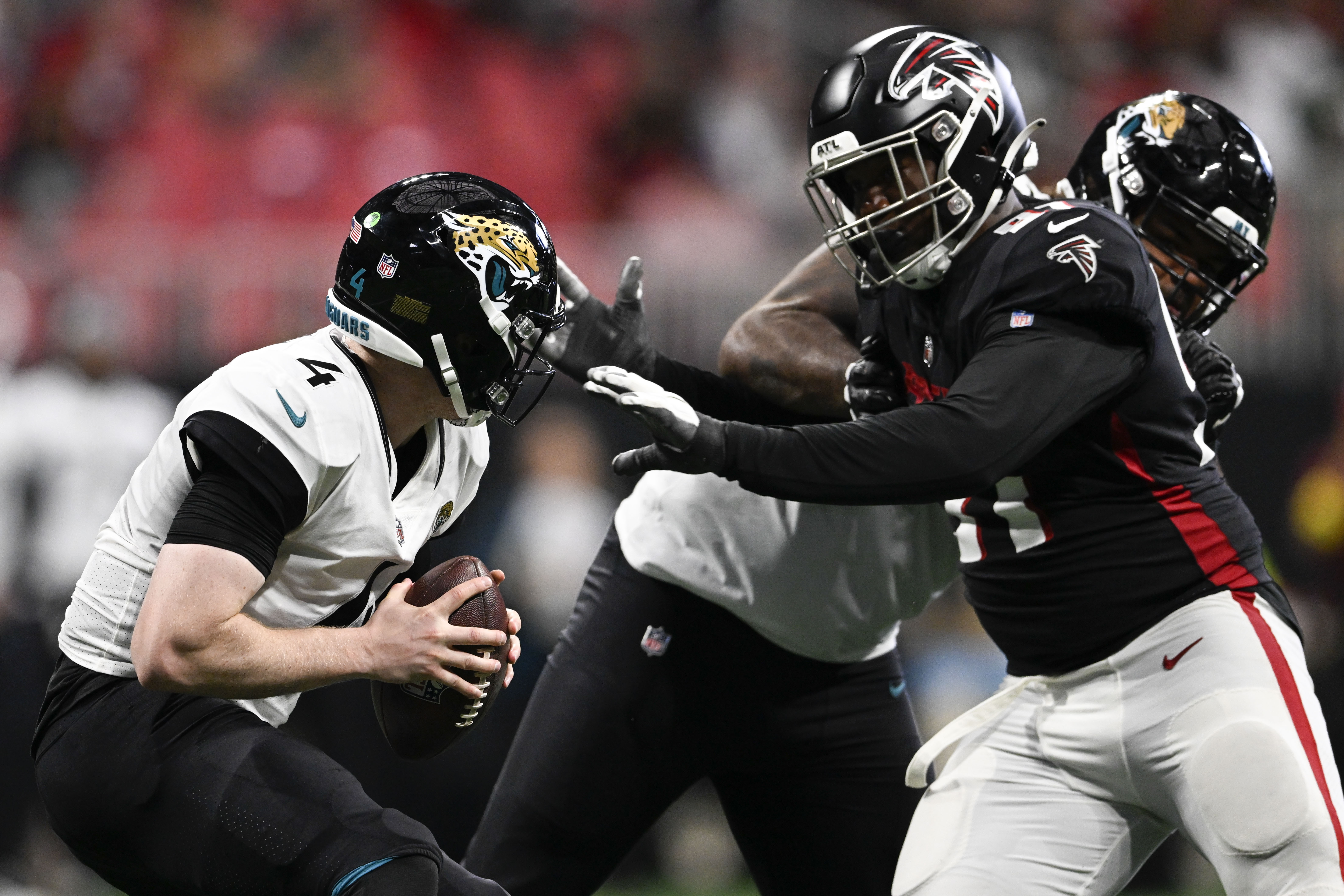 Atlanta Falcons cornerback Teez Tabor (20) runs onto the field before an  NFL football game against the Jacksonville Jaguars, Saturday, Aug. 27,  2022, in Atlanta. The Atlanta Falcons won 28-12. (AP Photo/Danny