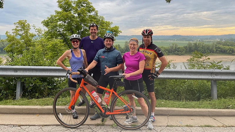 Left to Right: Christa Roehl, David Roehl, Brian Crouse, Susan Conrad and John Conrad departed from Jefferson City at 7:30 a.m. Sunday morning, Aug. 27, 2022, for a 50-mile bike ride to Hermann. The four-hour ride, primarily along the Katy Trail, helped raise more than $5,000 for the Walk to End Alzheimer's. (Submitted photo)