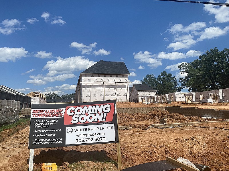 Townhouses under construction are shown in early June 2022 at 330 N. Pecan St. in Nash, Texas. Nash City Administrator Doug Bowers said the project and a related one at 60 Clark St. will help to accommodate the city’s growing population. (Gazette file photo)