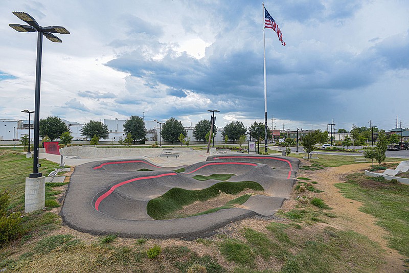 The Riverfront Skate and Bike Park is seen on Thursday, Sept. 1, 2022, in Fort Smith. The nearby city of Van Buren recently wrapped up soliciting community input for a planned skate park and pump track through an online survey with the Joplin, Mo.-based American Ramp Company. Visit nwaonline.com/220905Daily/ for today's photo gallery.
(NWA Democrat-Gazette/Hank Layton)