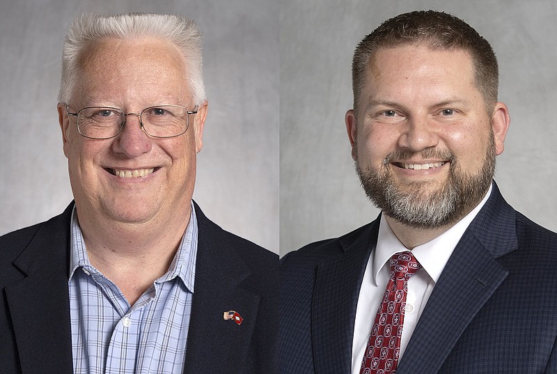 Libertarian J.P. DeVilliers (left) of Bentonville and state Rep. Jim Dotson, R-Bentonville, are seeking the new Senate District 34 seat in Arkansas.