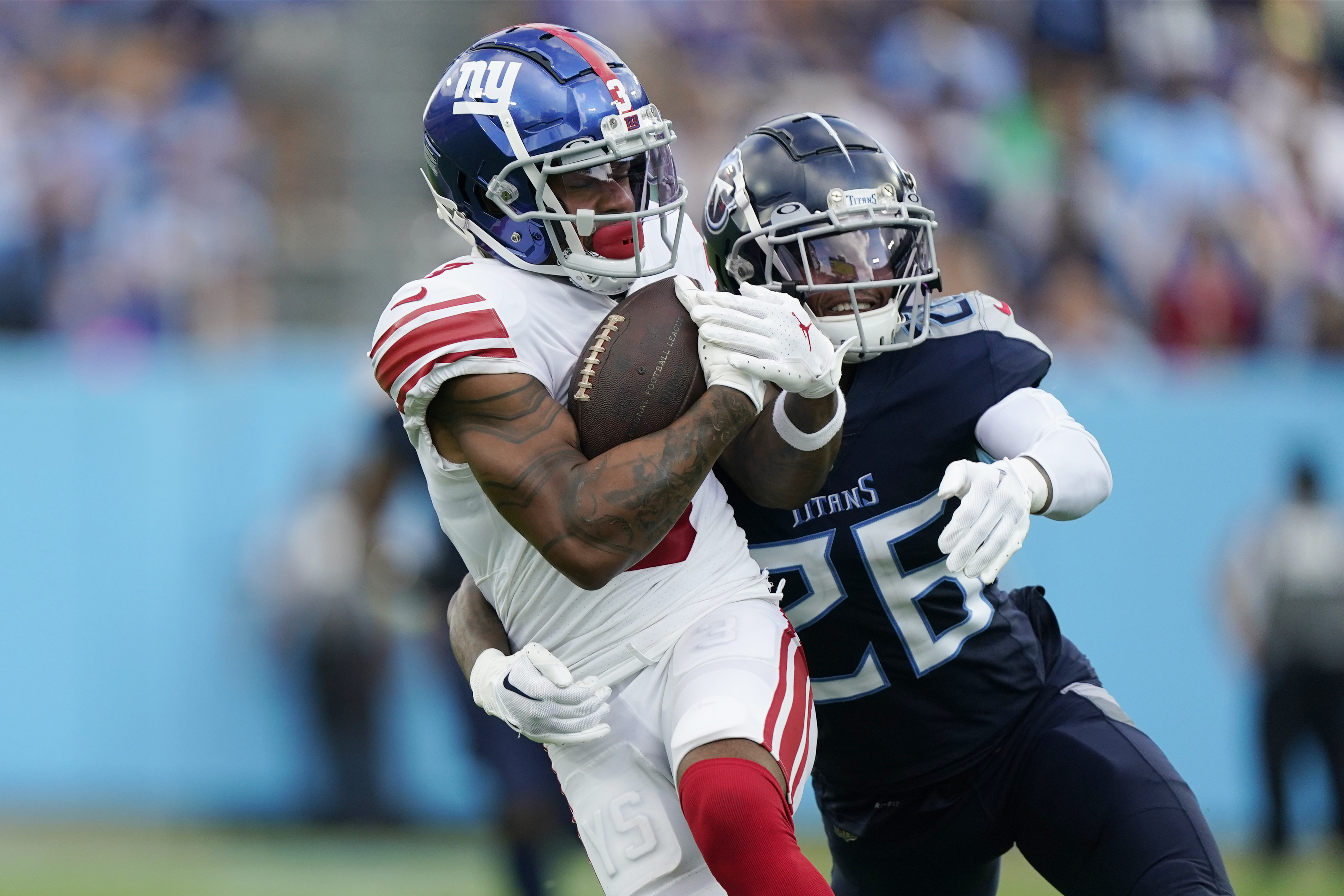 Tennessee Titans cornerback Kristian Fulton (26) celebrates after