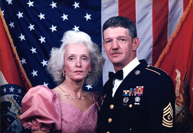 First Sergeant Stephen “Frank” Arnold (retired) is pictured with his wife, Patricia. Arnold enlisted in the Missouri National Guard in 1967 and retired in 2009 as maintenance shop chief at Camp Clark in Nevada. (Courtesy of Frank Arnold)