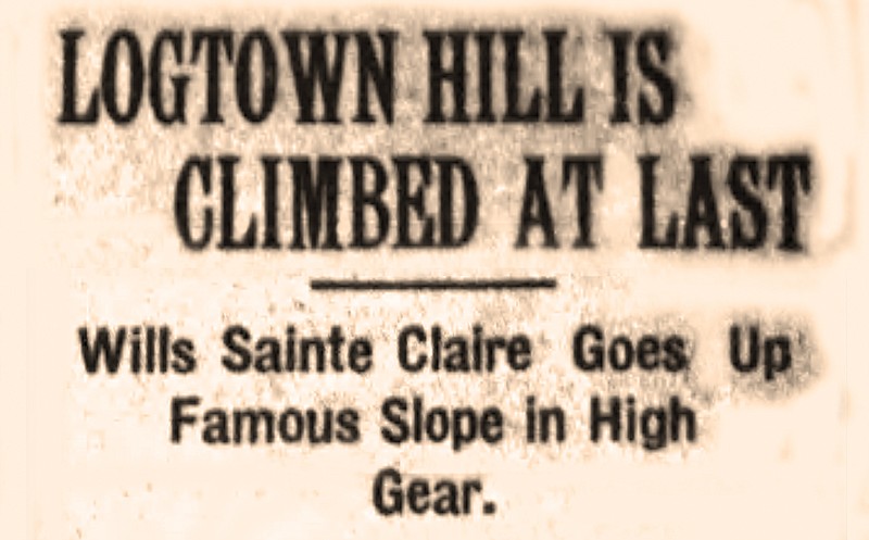 Headlines in the Sept. 17, 1922, Arkansas Gazette, reporting that a V-8, Wills Sainte Claire luxury roadster had driven over Log Town Hill at Van Buren in high gear. For Old News. (Democrat-Gazette archives)