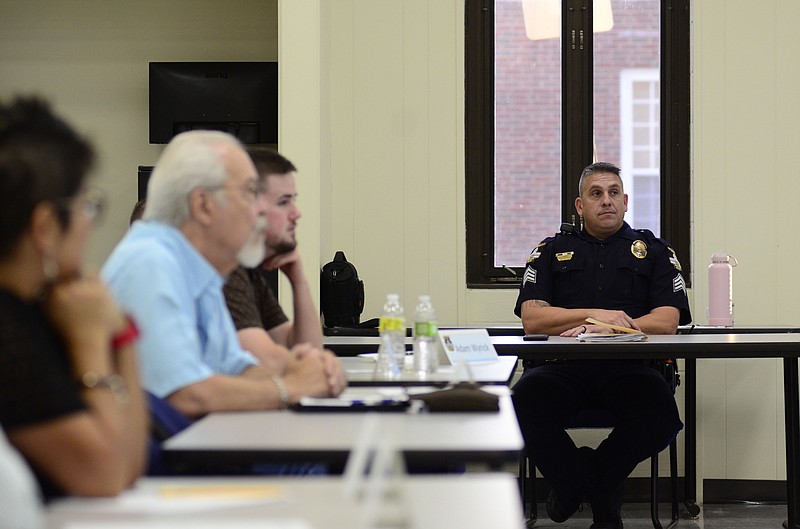 Eileen Wisniowicz/News Tribune photo: 
Officer Jason Payne listens to a class on the traffic unit of the police department on Wednesday, Sept. 14, 2022, at the Jefferson City Police Department. The class was the second of a 7-week class series on different units of the police department.