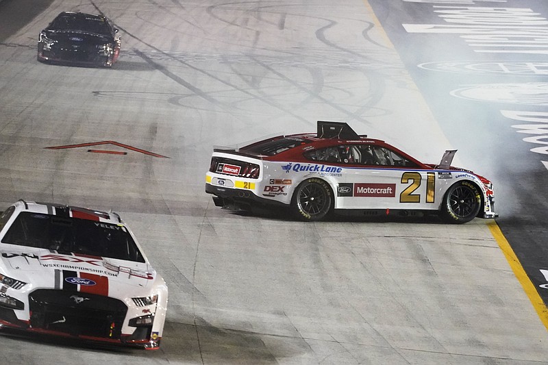 Harrison Burton (21) spins out during a NASCAR Cup Series race at Bristol Motor Speedway Saturday in Bristol, Tenn. - Photo by Mark Humphrey of The Associated Press