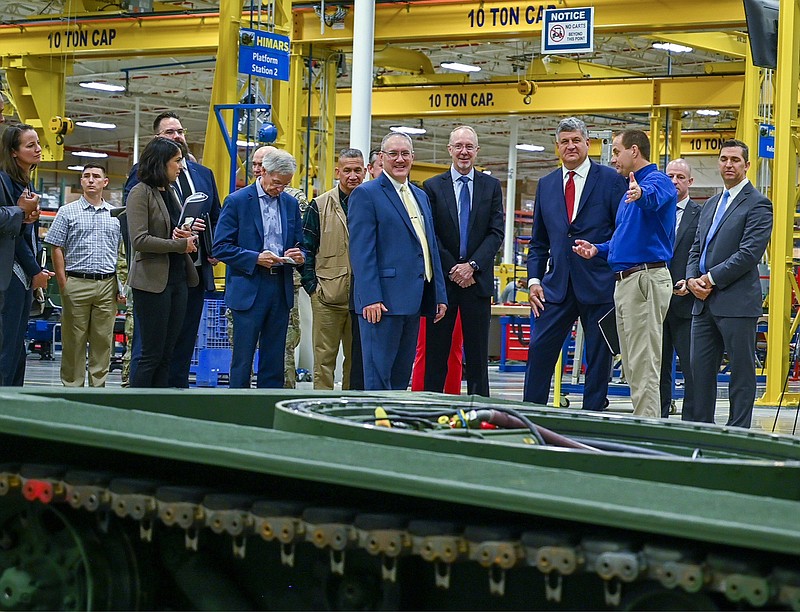 Dr. William LaPlante, Under Secretary of Defense for Acquisition and Sustainment, and Assistant Secretary of the Army for Acquisition, Logistics, and Technology Doug Bush visited critical manufacturing facilities in Camden, Arkansas responsible for producing High Mobility Rocket Systems (HIMARS) and Guided Multiple Launch Rocket Systems (GMLRS) on Aug. 25, 2022. Lockheed Martin facilities in Camden, AR are part of a critical regional aerospace and defense ecosystem throughout Southern Arkansas. (Lockheed Martin Photo By: Lucas Shaw)