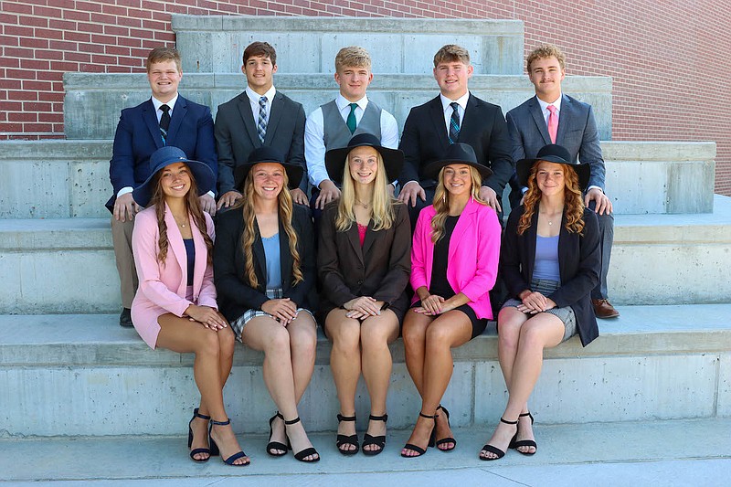 The Blair Oaks Homecoming court from left to right: (back row) Jack Allmeroth, Dylan Hair, Wil Libbert, Wyatt Bonnett and Aiden Boeckmann. (Front row) Taylor Yoder, Kenzie Libbert, Zoe Brightwell, Kenley Mitchell and Emma Wolken. (Submitted photo courtesy of Molly Suthoff)