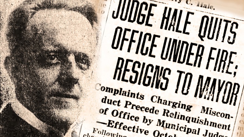 The Sept. 13, 1922, Arkansas Democrat reported Harry C. Hale's abrupt resignation as municipal judge.  (Democrat-Gazette illustration/Celia Storey)