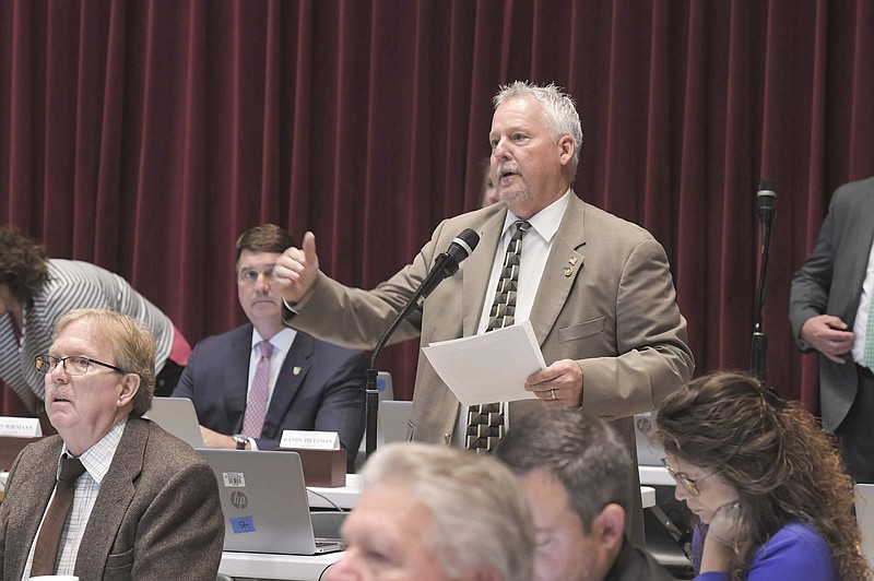 Members of the Missouri House assembled Wednesday, Sept. 21, 2022, to discuss legislation relating to agriculture economic opportunities presented by House sponsor Rep. Brad Pollitt, R-Sedalia, shown above. (Photo by Tim Bommel/House Communications)