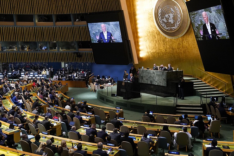 President Joe Biden addresses the 77th session of the United Nations General Assembly on Wednesday, Sept. 21, 2022, at the U.N. headquarters. (AP Photo/Evan Vucci)