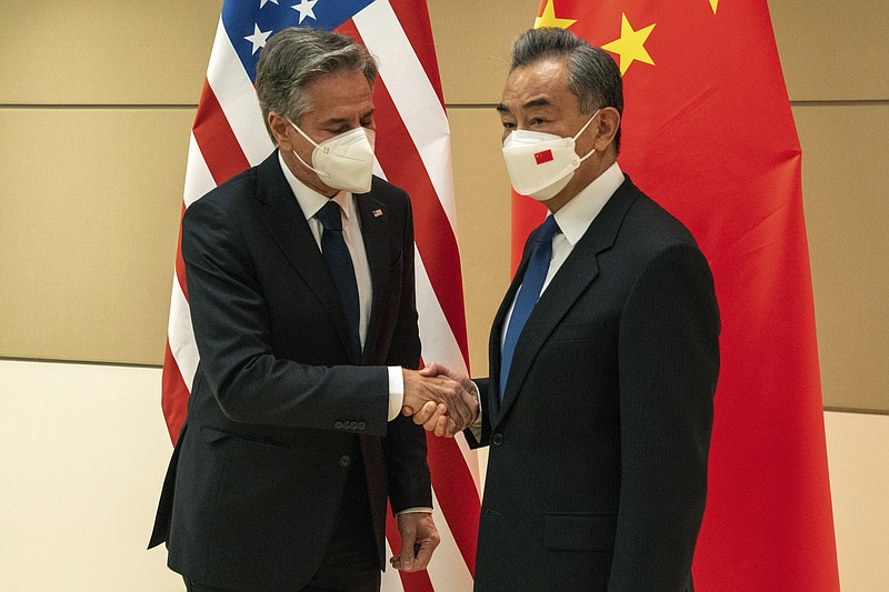 U.S. Secretary of State Antony Blinken meets with China's Foreign Minister Wang Yi on Friday, Sept. 23, 2022, during the 77th United Nations General Assembly. (David 'Dee' Delgado/Pool Photo via AP)