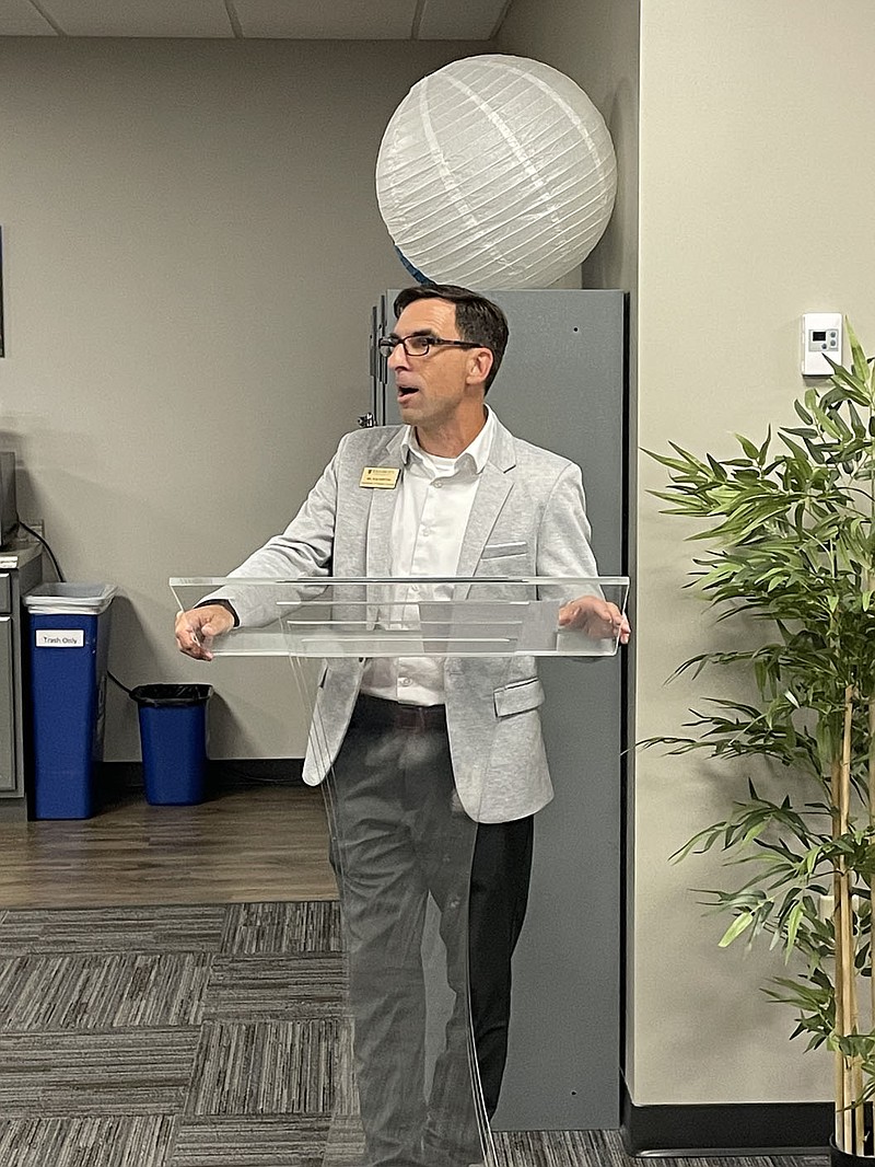 Spencer Bailey/Herald Leader JBU's Coordinator of Student Success Rob Rostoni gives the opening speech for the new commuter lounge at its dedication ceremony on Thursday, Sept. 22.