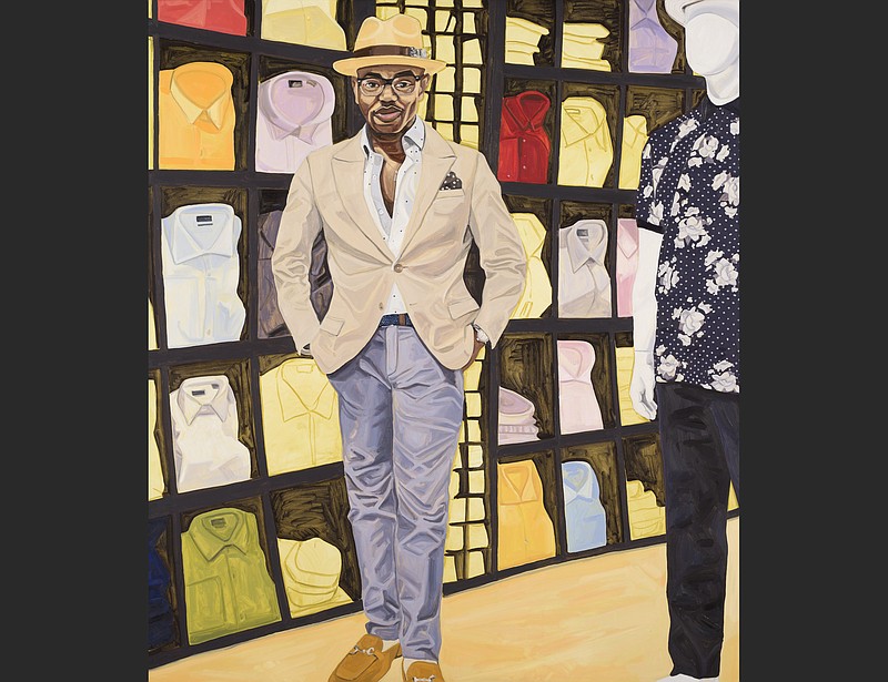 “Ourlando” (2018, oil on canvas), artist Jordan Casteel’s painting of a suit shop owner on 125th Street in New York’s Harlem, is among the exhibit pieces in “Fashioning America: Grit to Glamour” at Crystal Bridges Museum of American Art in Bentonville. (Courtesy of Edward C. Robison III)