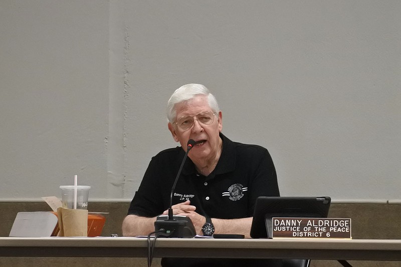 Danny Aldridge, justice of the peace for Sebastian County's District 6, speaks during the regular county Quorum Court meeting Tuesday. 
(NWA Democrat-Gazette/Thomas Saccente)