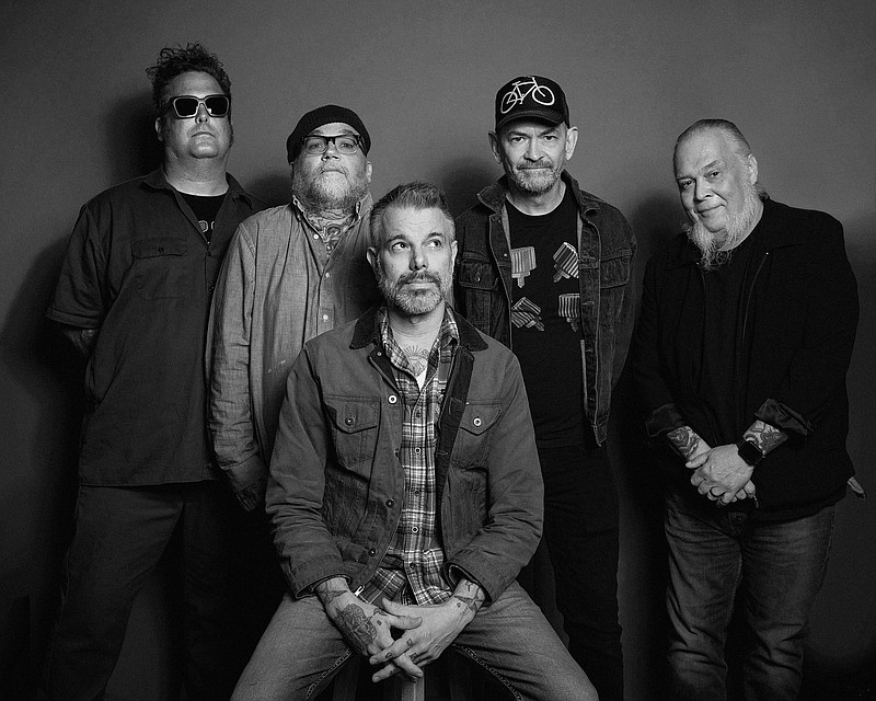 Lucero — John C. Stubblefield (from left), Brian Venable, Ben Nichols, Roy Berry and Rick Steff — will play The Hall in Little Rock on Thursday. (Special to the Democrat-Gazette/Lindsey Sweeney)
