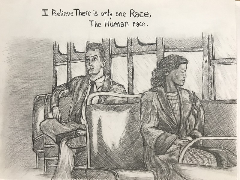 Madison McKnight, a senior at Jessieville High School, won first place in the 11th-12th grade division with her entry, “Peace Over Racism,” which depicted American civil rights activist Daisy Bates. - Submitted photo