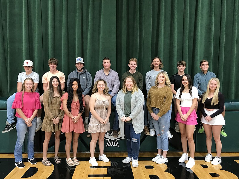 Pictured is the 2022 North Callaway Homecoming court. Back row left to right: Zachary Craghead, Braydn O'neal, Eli Henry, Laine Smith, Silas Barker, Brendan Reinhard, Carter Moore and Dave Baker. Front row left to right: Addison Bedsworth, Ellie Pezold, Makenna Walker, Jada Duffy, Daytona Flax, Adrienne Bryant, Natalie Shryock and Abrielle Burgher.