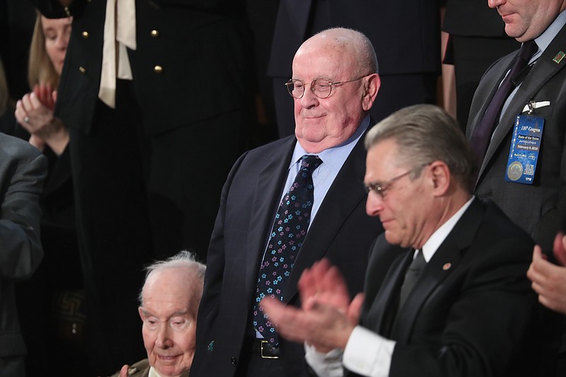 Holocaust survivor Judah Samet, who was in the Tree of Life parking lot in Pittsburgh during the shooting in the synagogue, attends President Donald Trump's State of the Union address to a joint session of Congress on Feb. 5, 2019, on Capitol Hill in Washington. Samet, a Holocaust survivor who narrowly escaped the shooting rampage at the Pittsburgh synagogue in 2018,  died Tuesday, Sept. 27, 2022. He was 84. (AP Photo/Andrew Harnik, File)